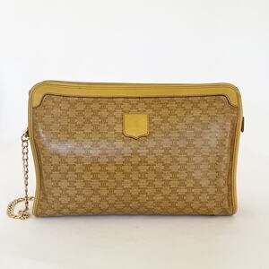 CELINE  Vintage Macadam Clutch Bag Purse PVC Leather Camel Authentic